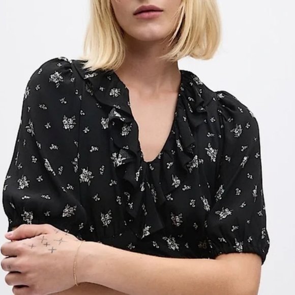 NWT GAP Ruffle Mini Dress in Black & White Floral - Picture 13 of 13